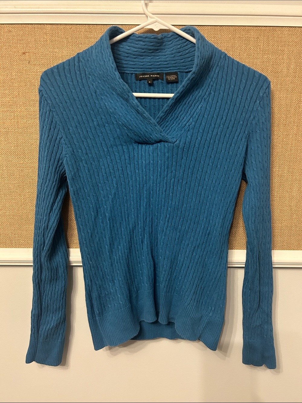 JEANNE PIERRE Women's Teal Ribbed Cowl Neck Sweater